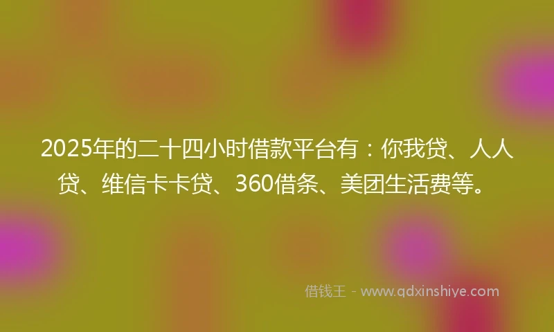 2025年的二十四小时借款平台有：你我贷、人人贷、维信卡卡贷、360借条、美团生活费等。