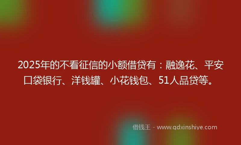 2025年的不看征信的小额借贷有：融逸花、平安口袋银行、洋钱罐、小花钱包、51人品贷等。