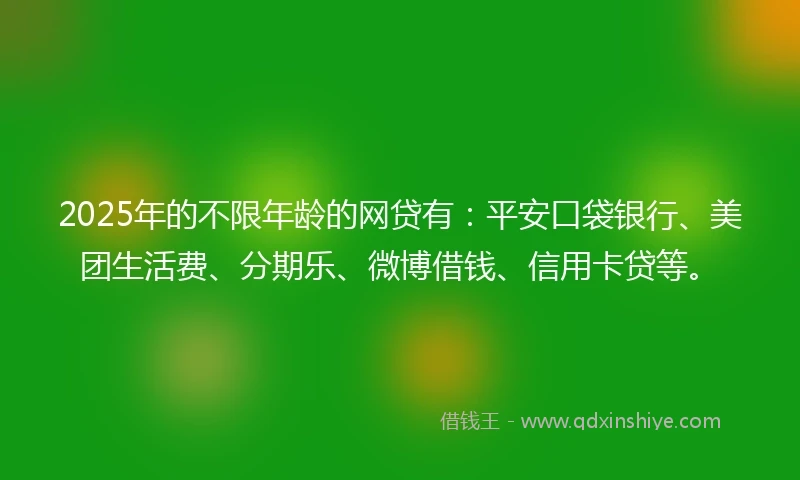 2025年的不限年龄的网贷有：平安口袋银行、美团生活费、分期乐、微博借钱、信用卡贷等。