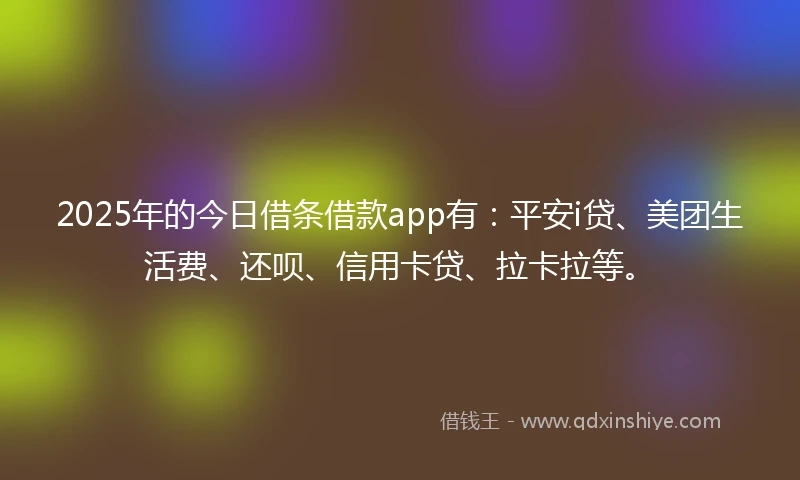 2025年的今日借条借款app有：平安i贷、美团生活费、还呗、信用卡贷、拉卡拉等。