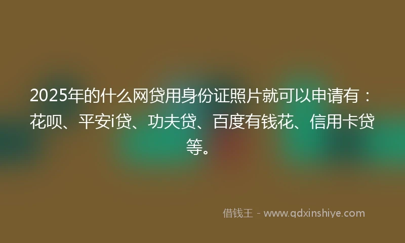 2025年的什么网贷用身份证照片就可以申请有：花呗、平安i贷、功夫贷、百度有钱花、信用卡贷等。