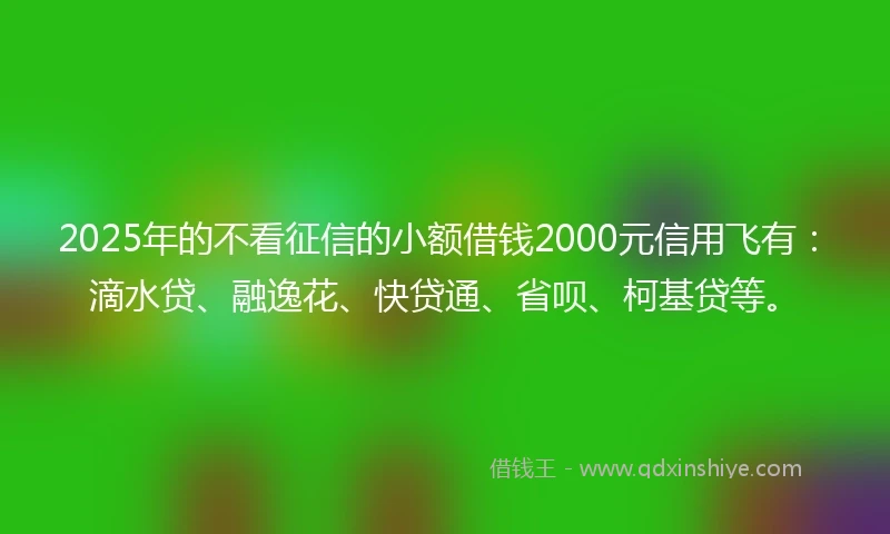 2025年的不看征信的小额借钱2000元信用飞有：滴水贷、融逸花、快贷通、省呗、柯基贷等。