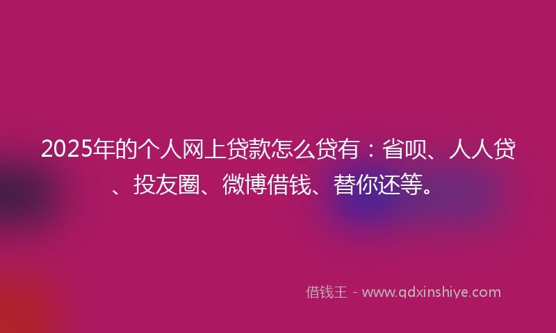 2025年的个人网上贷款怎么贷有：省呗、人人贷、投友圈、微博借钱、替你还等。
