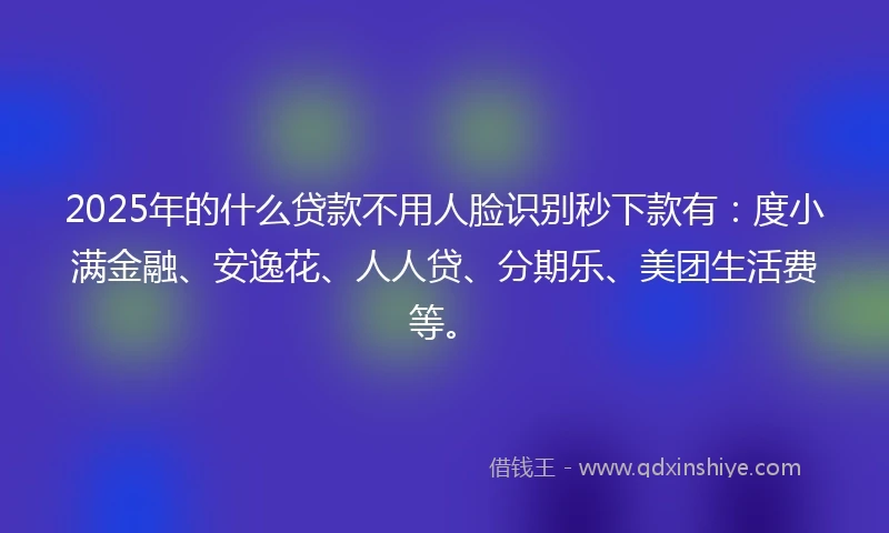 2025年的什么贷款不用人脸识别秒下款有：度小满金融、安逸花、人人贷、分期乐、美团生活费等。