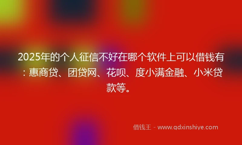 2025年的个人征信不好在哪个软件上可以借钱有：惠商贷、团贷网、花呗、度小满金融、小米贷款等。