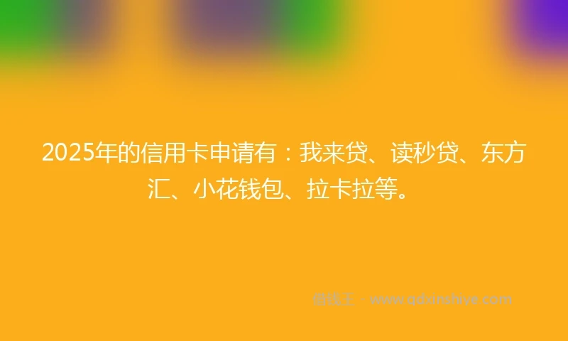 2025年的信用卡申请有:我来贷、读秒贷、东方汇、小花钱包、拉卡拉等。