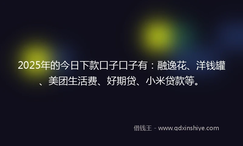2025年的今日下款口子口子有：融逸花、洋钱罐、美团生活费、好期贷、小米贷款等。