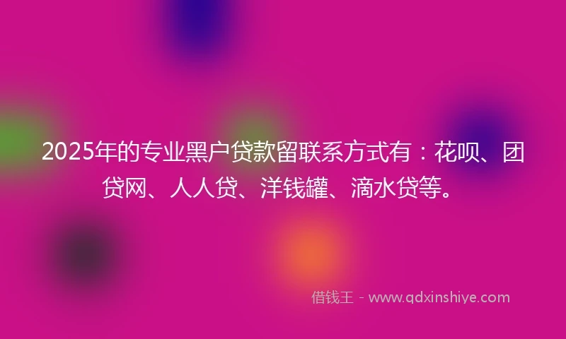 2025年的专业黑户贷款留联系方式有：花呗、团贷网、人人贷、洋钱罐、滴水贷等。