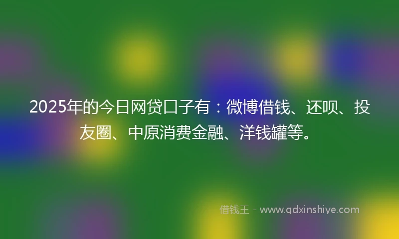 2025年的今日网贷口子有：微博借钱、还呗、投友圈、中原消费金融、洋钱罐等。
