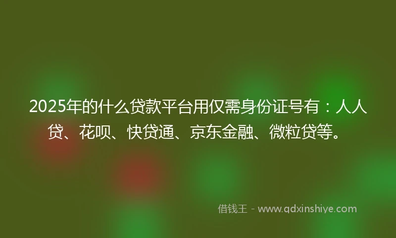 2025年的什么贷款平台用仅需身份证号有：人人贷、花呗、快贷通、京东金融、微粒贷等。