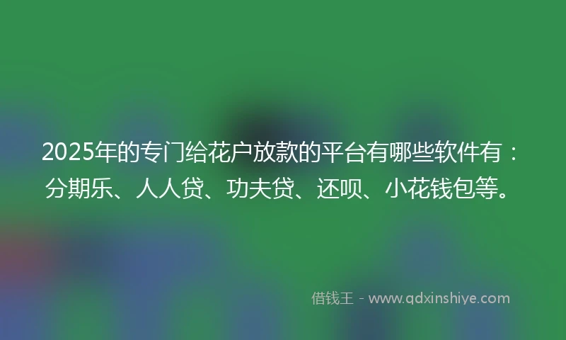 2025年的专门给花户放款的平台有哪些软件有:分期乐、人人贷、功夫贷、还呗、小花钱包等。
