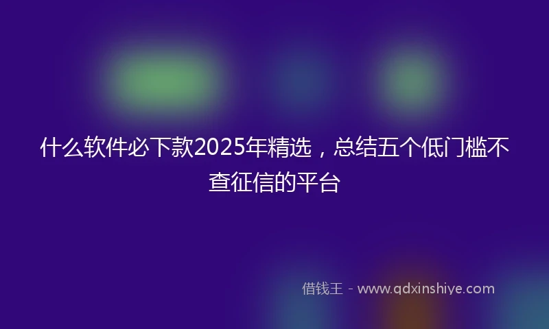 什么软件必下款2025年精选，总结五个低门槛不查征信的平台