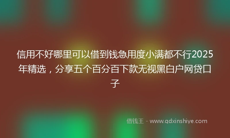 信用不好哪里可以借到钱急用度小满都不行2025年精选，分享五个百分百下款无视黑白户网贷口子