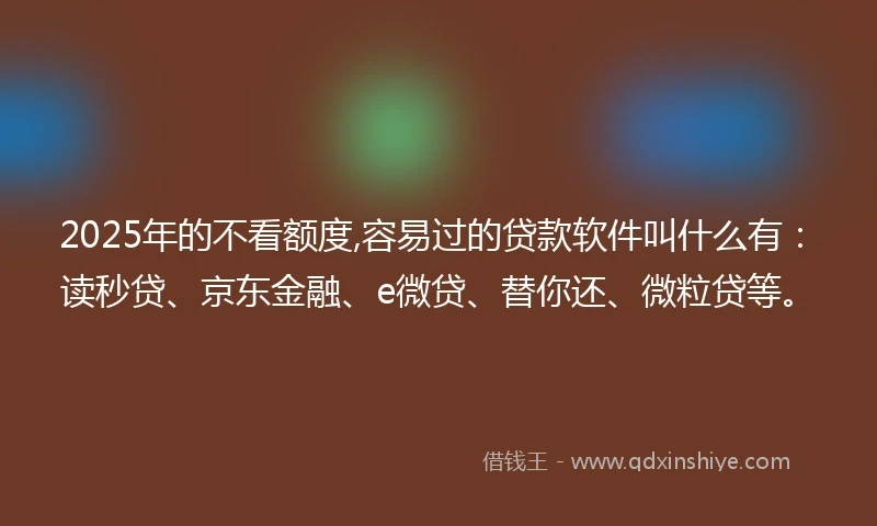2025年的不看额度,容易过的贷款软件叫什么有：读秒贷、京东金融、e微贷、替你还、微粒贷等。
