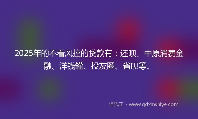 2025年的不看风控的贷款有：还呗、中原消费金融、洋钱罐、投友圈、省呗等。