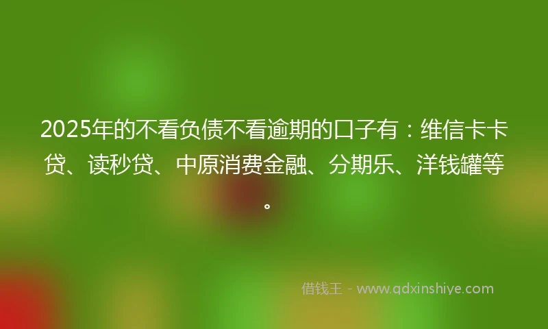 2025年的不看负债不看逾期的口子有：维信卡卡贷、读秒贷、中原消费金融、分期乐、洋钱罐等。
