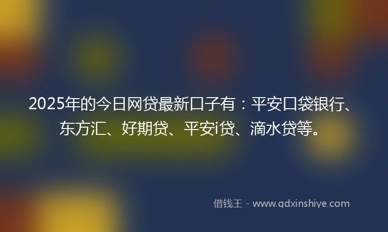 2025年的今日网贷最新口子有：平安口袋银行、东方汇、好期贷、平安i贷、滴水贷等。