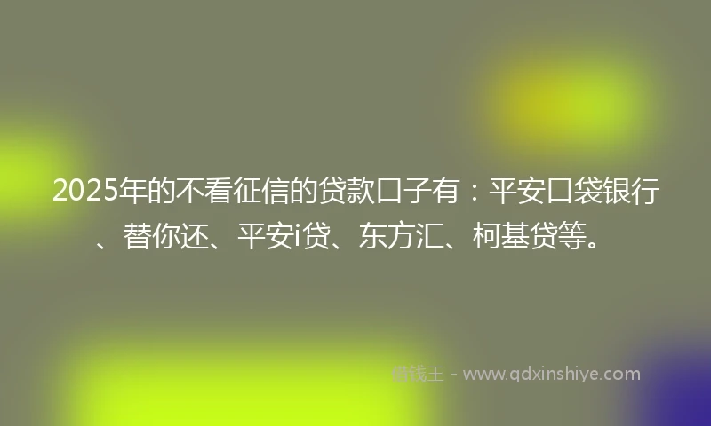 2025年的不看征信的贷款口子有：平安口袋银行、替你还、平安i贷、东方汇、柯基贷等。