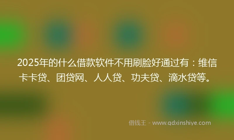 2025年的什么借款软件不用刷脸好通过有：维信卡卡贷、团贷网、人人贷、功夫贷、滴水贷等。