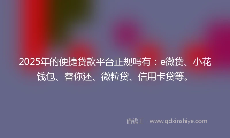 2025年的便捷贷款平台正规吗有：e微贷、小花钱包、替你还、微粒贷、信用卡贷等。