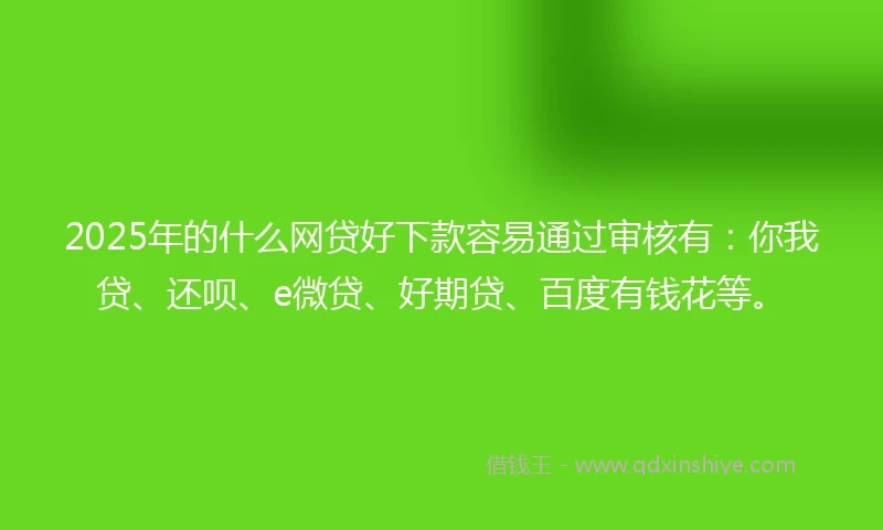 2025年的什么网贷好下款容易通过审核有：你我贷、还呗、e微贷、好期贷、百度有钱花等。