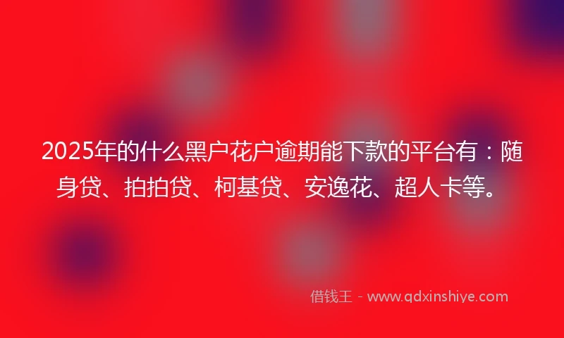 2025年的什么黑户花户逾期能下款的平台有：随身贷、拍拍贷、柯基贷、安逸花、超人卡等。