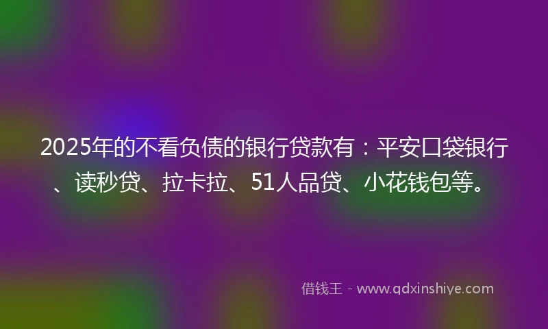2025年的不看负债的银行贷款有：平安口袋银行、读秒贷、拉卡拉、51人品贷、小花钱包等。