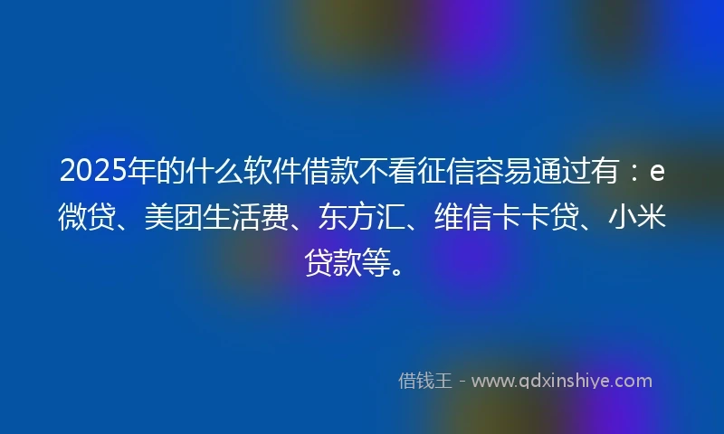2025年的什么软件借款不看征信容易通过有：e微贷、美团生活费、东方汇、维信卡卡贷、小米贷款等。