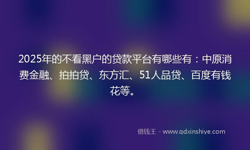 2025年的不看黑户的贷款平台有哪些有：中原消费金融、拍拍贷、东方汇、51人品贷、百度有钱花等。