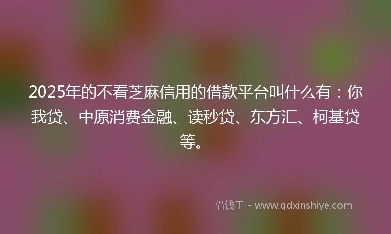 2025年的不看芝麻信用的借款平台叫什么有：你我贷、中原消费金融、读秒贷、东方汇、柯基贷等。