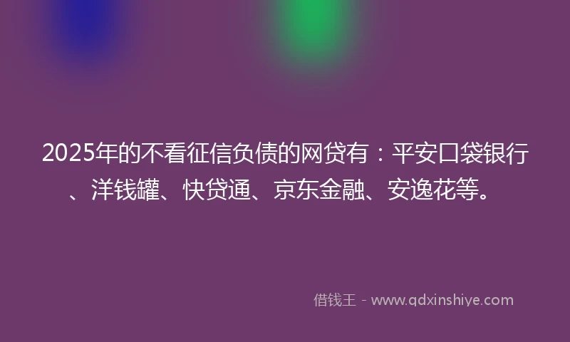 2025年的不看征信负债的网贷有：平安口袋银行、洋钱罐、快贷通、京东金融、安逸花等。