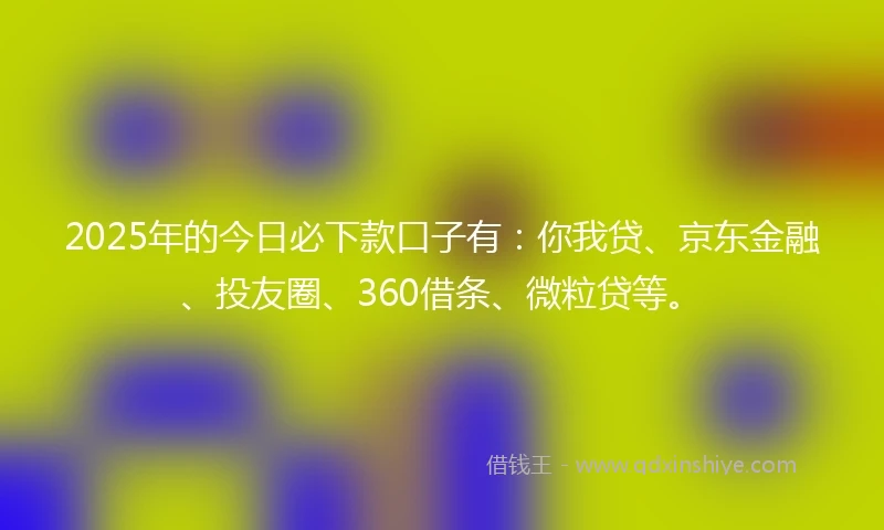 2025年的今日必下款口子有：你我贷、京东金融、投友圈、360借条、微粒贷等。