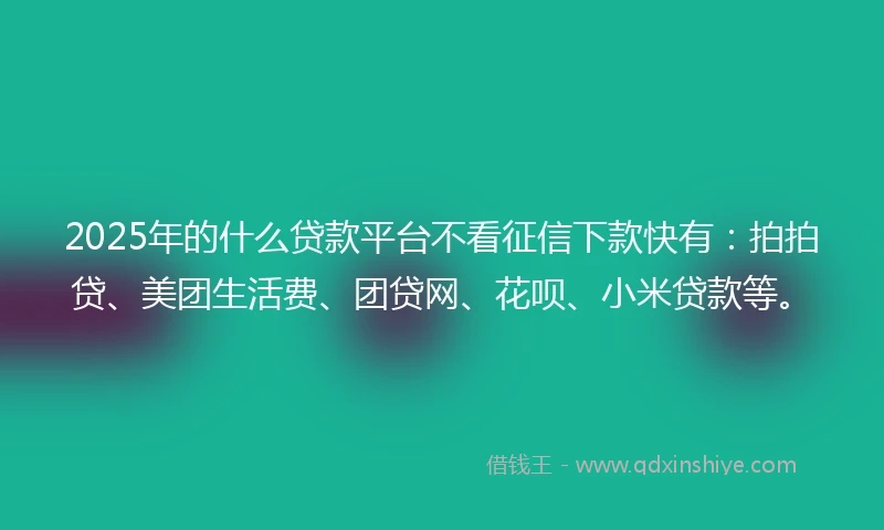 2025年的什么贷款平台不看征信下款快有：拍拍贷、美团生活费、团贷网、花呗、小米贷款等。