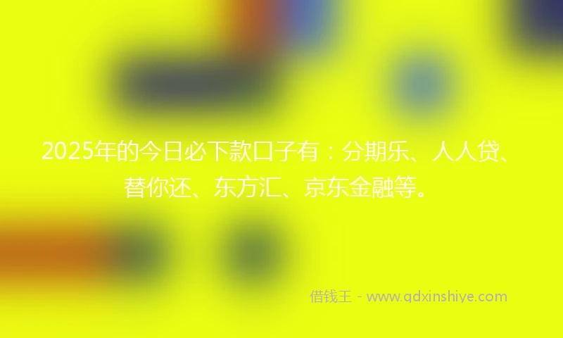 2025年的今日必下款口子有：分期乐、人人贷、替你还、东方汇、京东金融等。