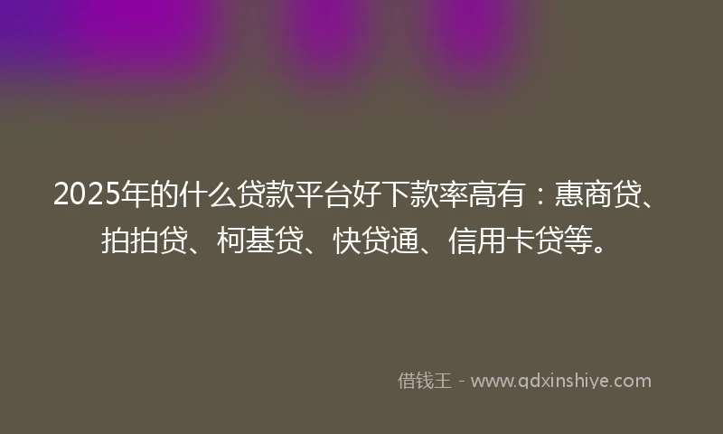 2025年的什么贷款平台好下款率高有：惠商贷、拍拍贷、柯基贷、快贷通、信用卡贷等。