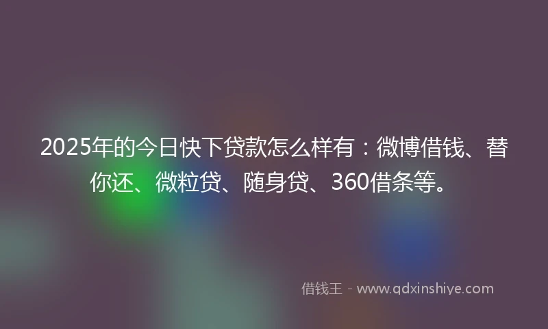 2025年的今日快下贷款怎么样有：微博借钱、替你还、微粒贷、随身贷、360借条等。