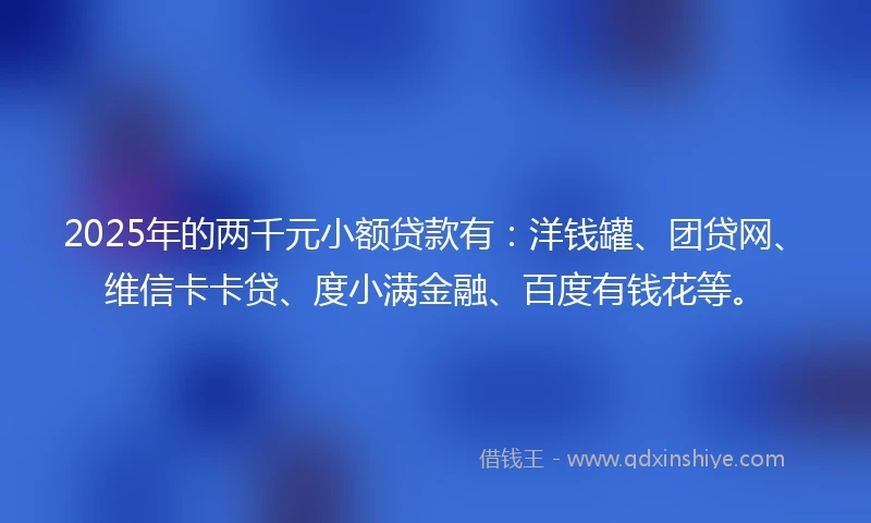 2025年的两千元小额贷款有：洋钱罐、团贷网、维信卡卡贷、度小满金融、百度有钱花等。