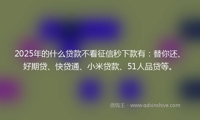 2025年的什么贷款不看征信秒下款有：替你还、好期贷、快贷通、小米贷款、51人品贷等。
