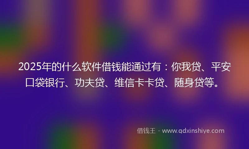 2025年的什么软件借钱能通过有：你我贷、平安口袋银行、功夫贷、维信卡卡贷、随身贷等。