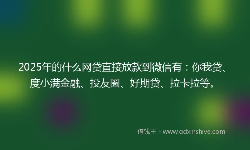 2025年的什么网贷直接放款到微信有：你我贷、度小满金融、投友圈、好期贷、拉卡拉等。