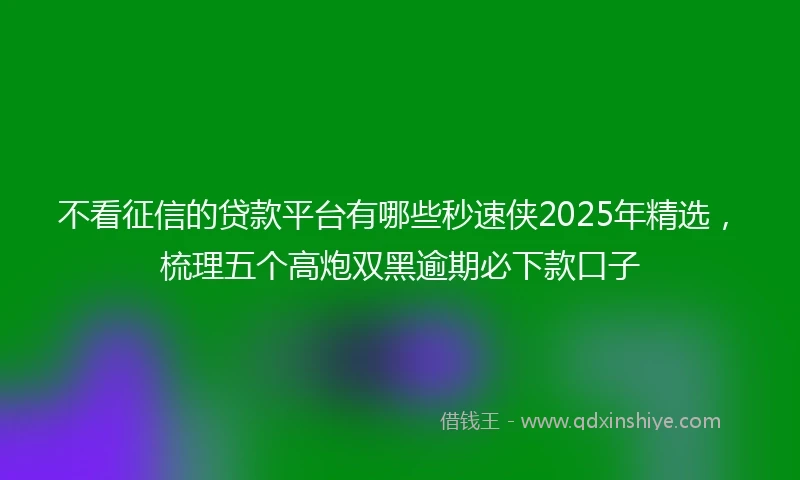 不看征信的贷款平台有哪些秒速侠2025年精选，梳理五个高炮双黑逾期必下款口子