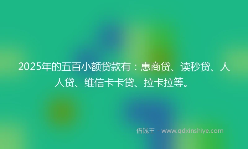 2025年的五百小额贷款有：惠商贷、读秒贷、人人贷、维信卡卡贷、拉卡拉等。