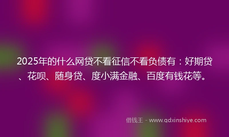 2025年的什么网贷不看征信不看负债有：好期贷、花呗、随身贷、度小满金融、百度有钱花等。