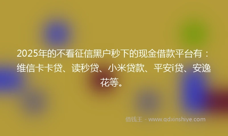 2025年的不看征信黑户秒下的现金借款平台有：维信卡卡贷、读秒贷、小米贷款、平安i贷、安逸花等。