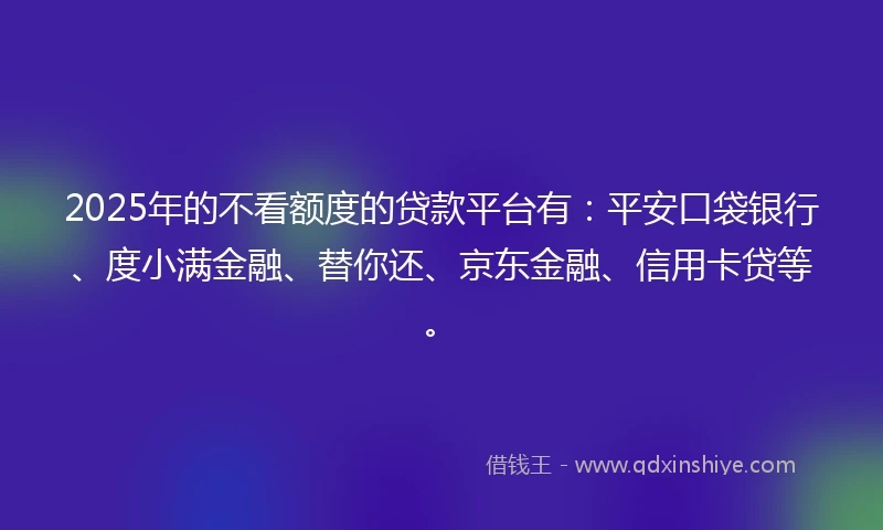 2025年的不看额度的贷款平台有：平安口袋银行、度小满金融、替你还、京东金融、信用卡贷等。
