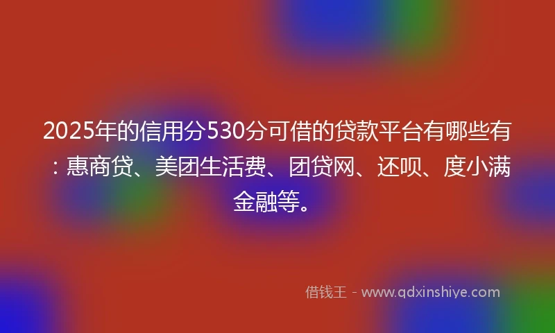 2025年的信用分530分可借的贷款平台有哪些有：惠商贷、美团生活费、团贷网、还呗、度小满金融等。