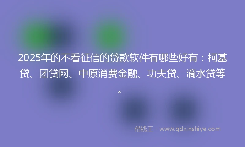 2025年的不看征信的贷款软件有哪些好有：柯基贷、团贷网、中原消费金融、功夫贷、滴水贷等。