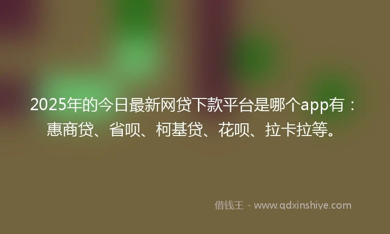 2025年的今日最新网贷下款平台是哪个app有：惠商贷、省呗、柯基贷、花呗、拉卡拉等。