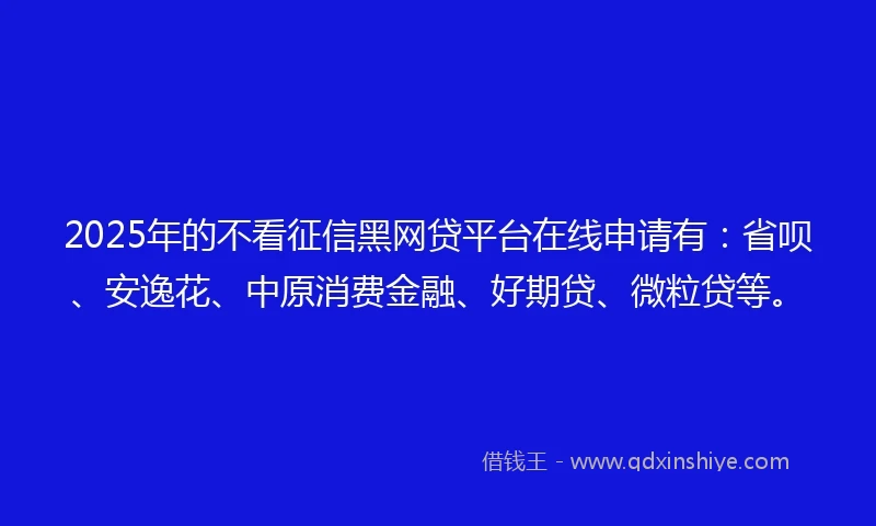 2025年的不看征信黑网贷平台在线申请有：省呗、安逸花、中原消费金融、好期贷、微粒贷等。