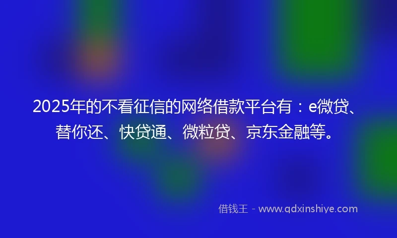 2025年的不看征信的网络借款平台有：e微贷、替你还、快贷通、微粒贷、京东金融等。